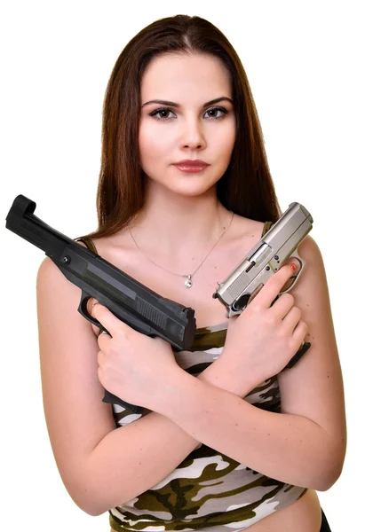 Beautiful woman with weapon — Stock Photo, Image