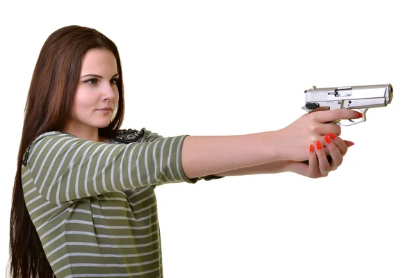 Mulher bonita com arma — Fotografia de Stock