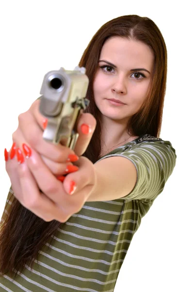 Vacker kvinna med pistol — Stockfoto