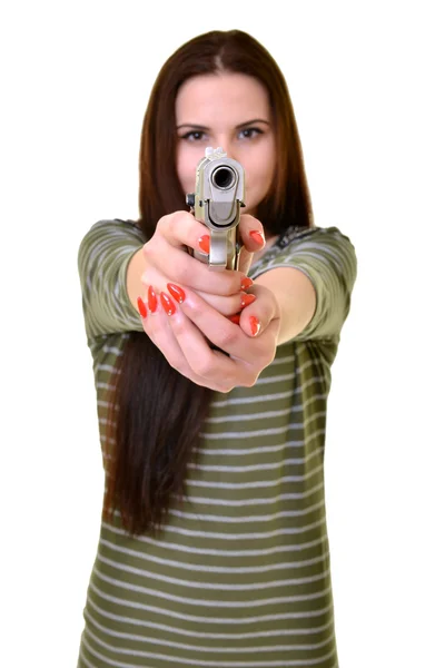 Schöne Frau mit Waffe — Stockfoto