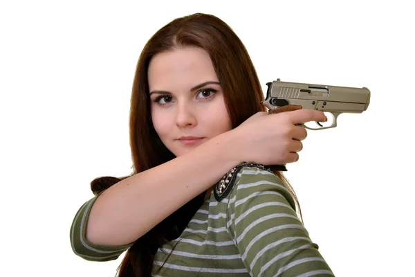 Beautiful woman with gun — Stock Photo, Image