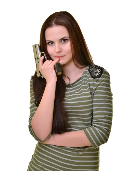 Beautiful woman with gun — Stock Photo, Image