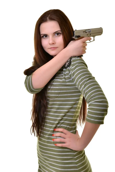 Vacker kvinna med pistol — Stockfoto