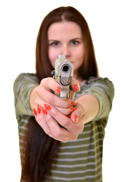 Vacker kvinna med pistol — Stockfoto