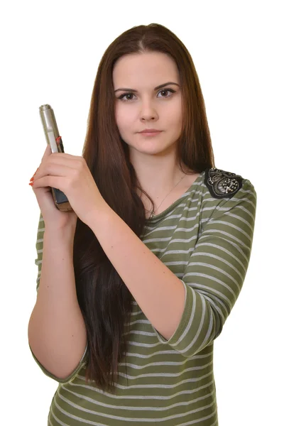 Schöne Frau mit Waffe — Stockfoto