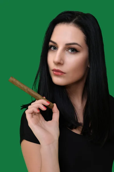 Sexy woman smoking a Cuban cigar — Stock Photo, Image