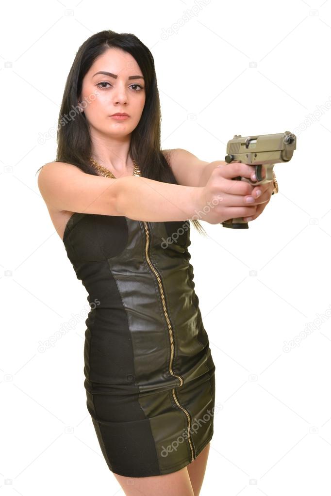 young woman with gun