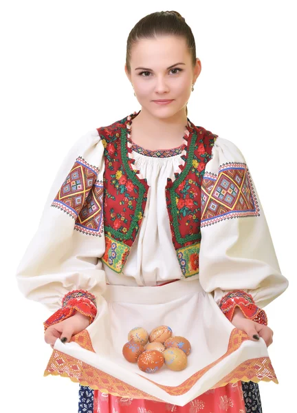 Ragazza slovacca con uova di Pasqua — Foto Stock