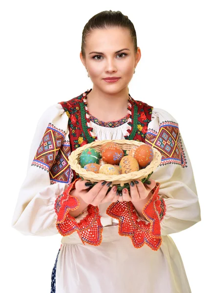 Chica eslovaca con huevos de Pascua — Foto de Stock