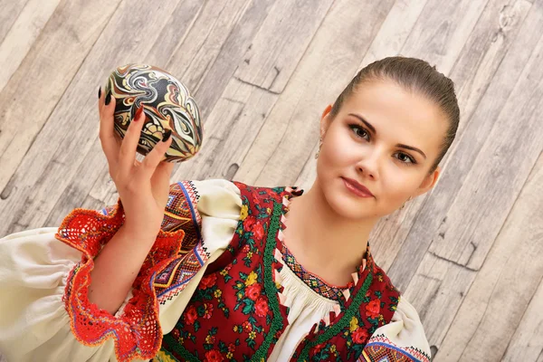 Slovakian girl with easter egg — Stock Photo, Image