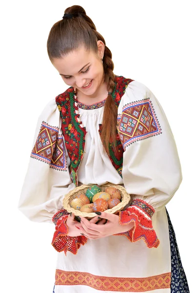 Menina eslovaca com ovos de Páscoa — Fotografia de Stock