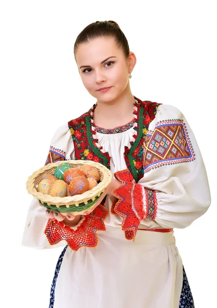 Slovakian girl with easter eggs — Stock Photo, Image