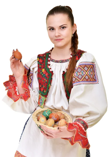 Menina eslovaca com ovos de Páscoa — Fotografia de Stock