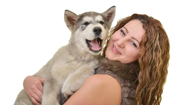 Donna con malamute — Foto Stock