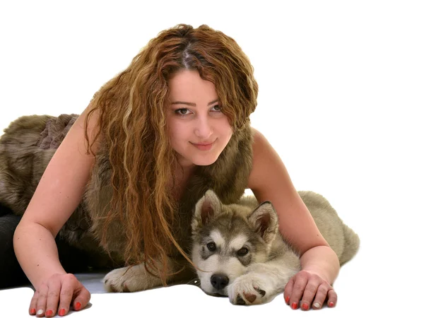 Vrouw met hond — Stockfoto