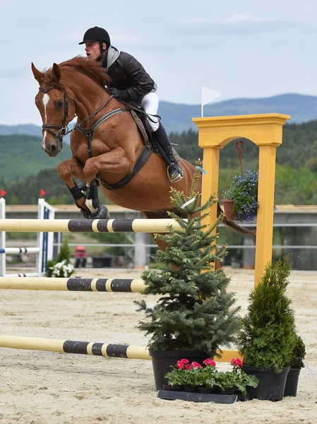 Jeune homme en saut d'obstacles — Photo