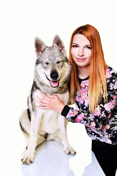 Woman with Czechoslovak wolfhound — Stock Photo, Image