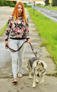 woman with czechoslovak wolfdog clipart
