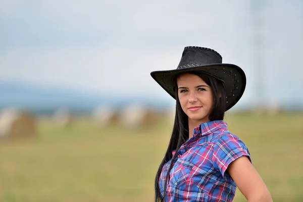 Cow girl woman portrait outdoors. — Stock Photo, Image
