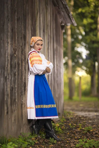 Kadın Elbisesinin Ayrıntıları Geleneksel Doğu Avrupa Halk Kostümleri Giyiyor Slovak — Stok fotoğraf