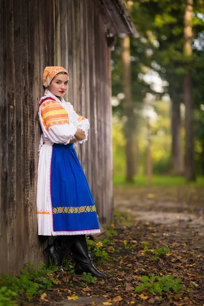 Detalle Vestido Mujer Lleva Trajes Folclóricos Tradicionales Europa Oriental Folklore —  Fotos de Stock