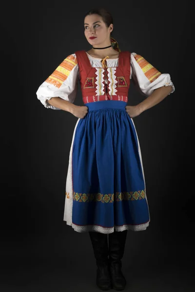 Young Beautiful Girl Slovak Folk Dress Slovak Folklore — Stock Photo, Image