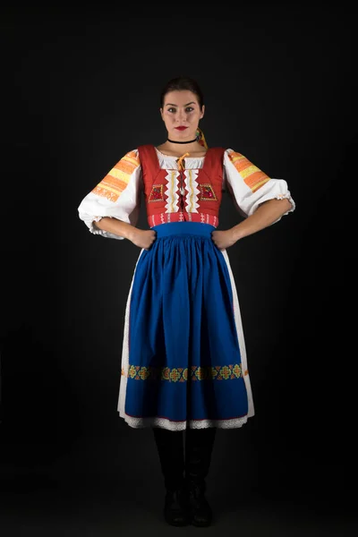 Молодая Красивая Девушка Словацком Народном Платье Фольклор Словакии — стоковое фото
