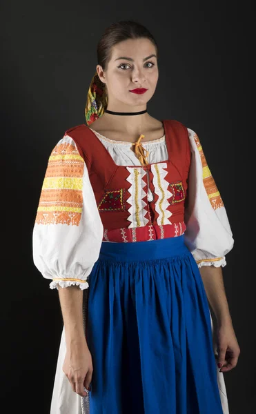 Young Beautiful Girl Slovak Folk Dress Slovak Folklore — Stock Photo, Image