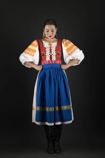 Joven Chica Hermosa Vestido Folklórico Eslovaco Folclore Eslovaco —  Fotos de Stock
