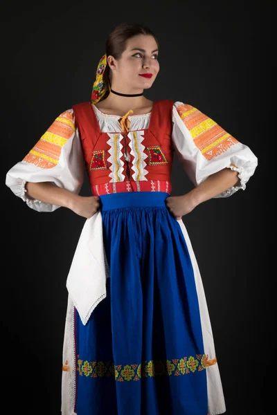 Young Beautiful Girl Slovak Folk Dress Slovak Folklore — Stock Photo, Image