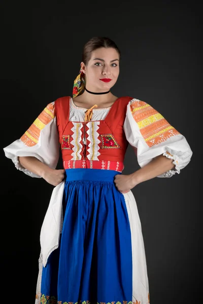 Jeune Belle Fille Robe Populaire Slovaque Folklorique Slovaque — Photo