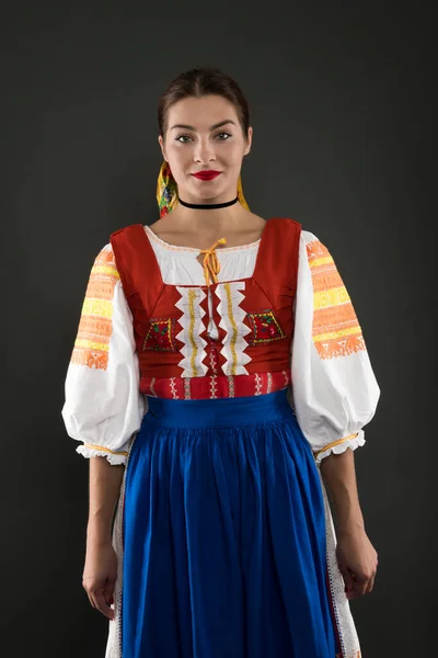 Jong Mooi Meisje Slovak Folk Jurk Slowaakse Folklore — Stockfoto