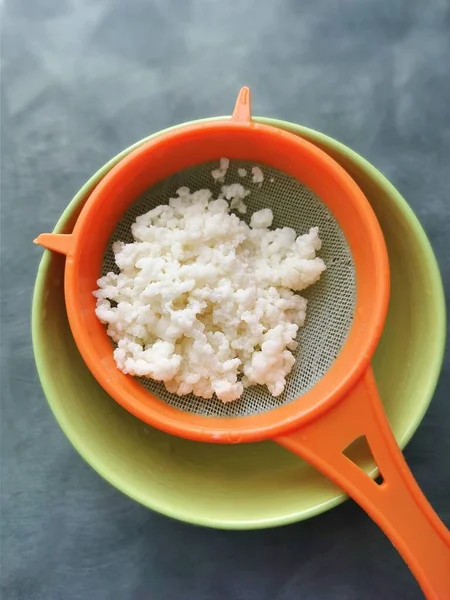 Bowl Rice Porridge Spoon Table — Zdjęcie stockowe