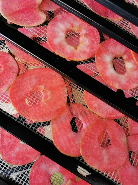 Röda Äppelringar För Torkning — Stockfoto