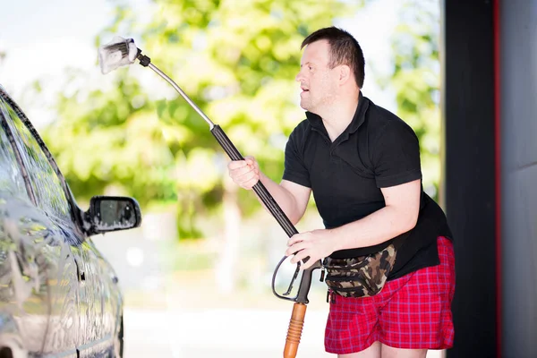 Man Syndrome Washing Car — Stock Photo, Image