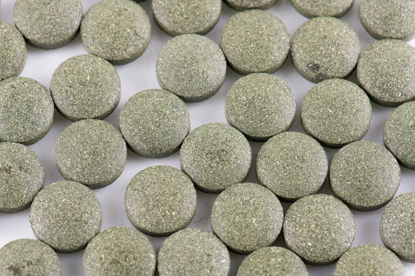 Green Chlorella Pills Green Barley Pills — Stock Photo, Image