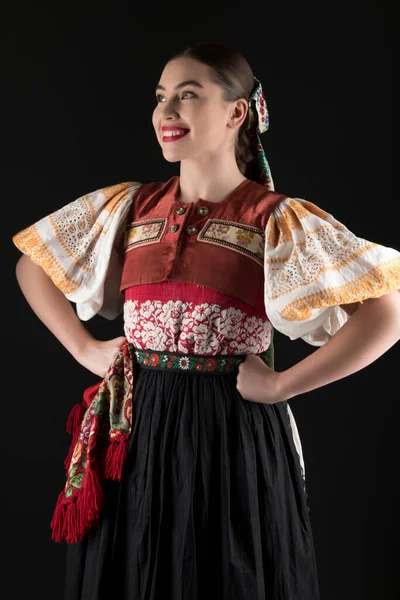 Ung Vacker Slogan Kvinna Traditionell Klänning Slovakiska Folklore — Stockfoto