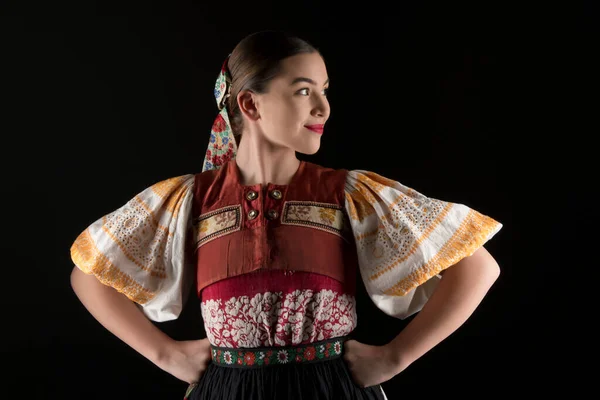 Mladá Krásná Slovenská Žena Tradičních Šatech Slovenský Folklór — Stock fotografie