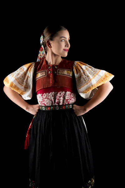 Ung Vacker Slogan Kvinna Traditionell Klänning Slovakiska Folklore — Stockfoto