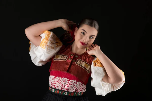 Mladá Krásná Slovenská Žena Tradičních Šatech Slovenský Folklór — Stock fotografie