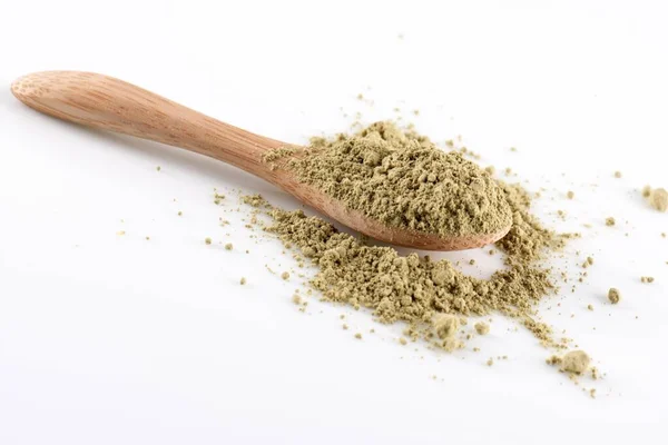 Green Chlorella Powder Wood Spoon — Stock Photo, Image