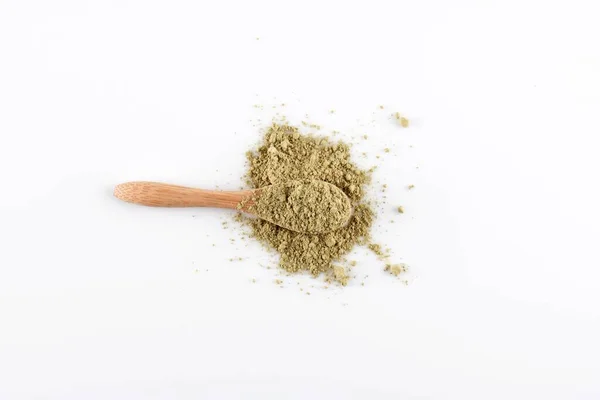 Green Chlorella Powder Wood Spoon — Stock Photo, Image