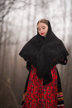 Geleneksel Slovak Folklor Kostümlü Güzel Kadın.