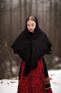 Geleneksel Slovak Folklor Kostümlü Güzel Kadın.