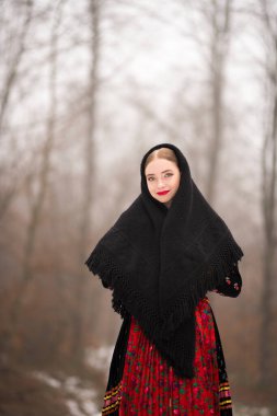 Geleneksel Slovak Folklor Kostümlü Güzel Kadın.