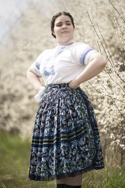 Mooie Vrouw Traditionele Slowaakse Folklore Kostuum — Stockfoto