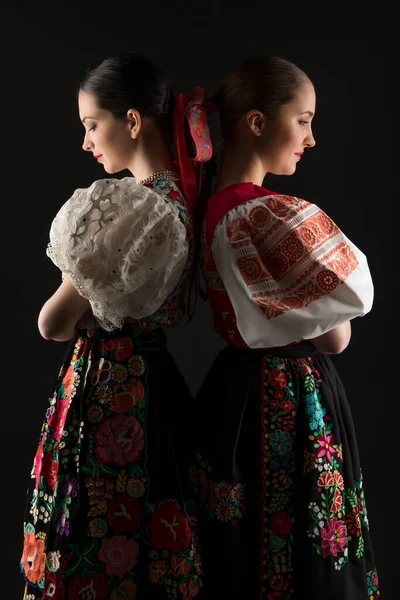 Young Beautiful Slovak Women Traditional Dress Slovak Folklore —  Fotos de Stock