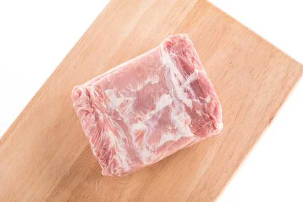 Filé Porco Carne Crua Uma Placa Corte Madeira — Fotografia de Stock