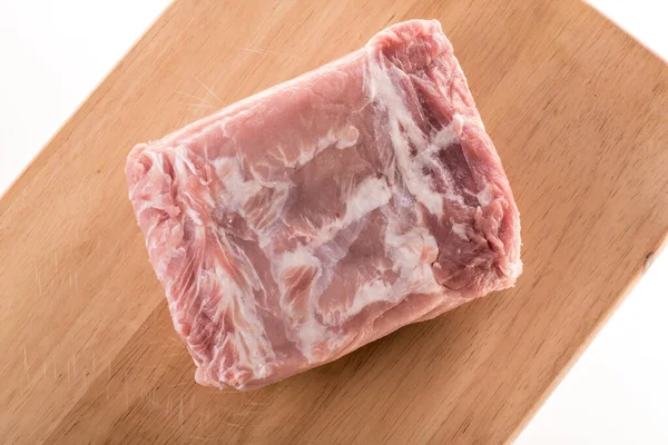 Filete Cerdo Carne Cruda Una Tabla Cortar Madera — Foto de Stock