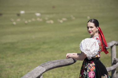 Geleneksel Slovak Folklor Kostümlü Güzel Kadın
